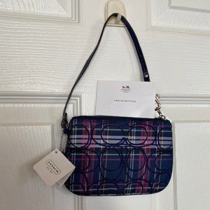 Coach Blue and Pink Plaid Wristlet